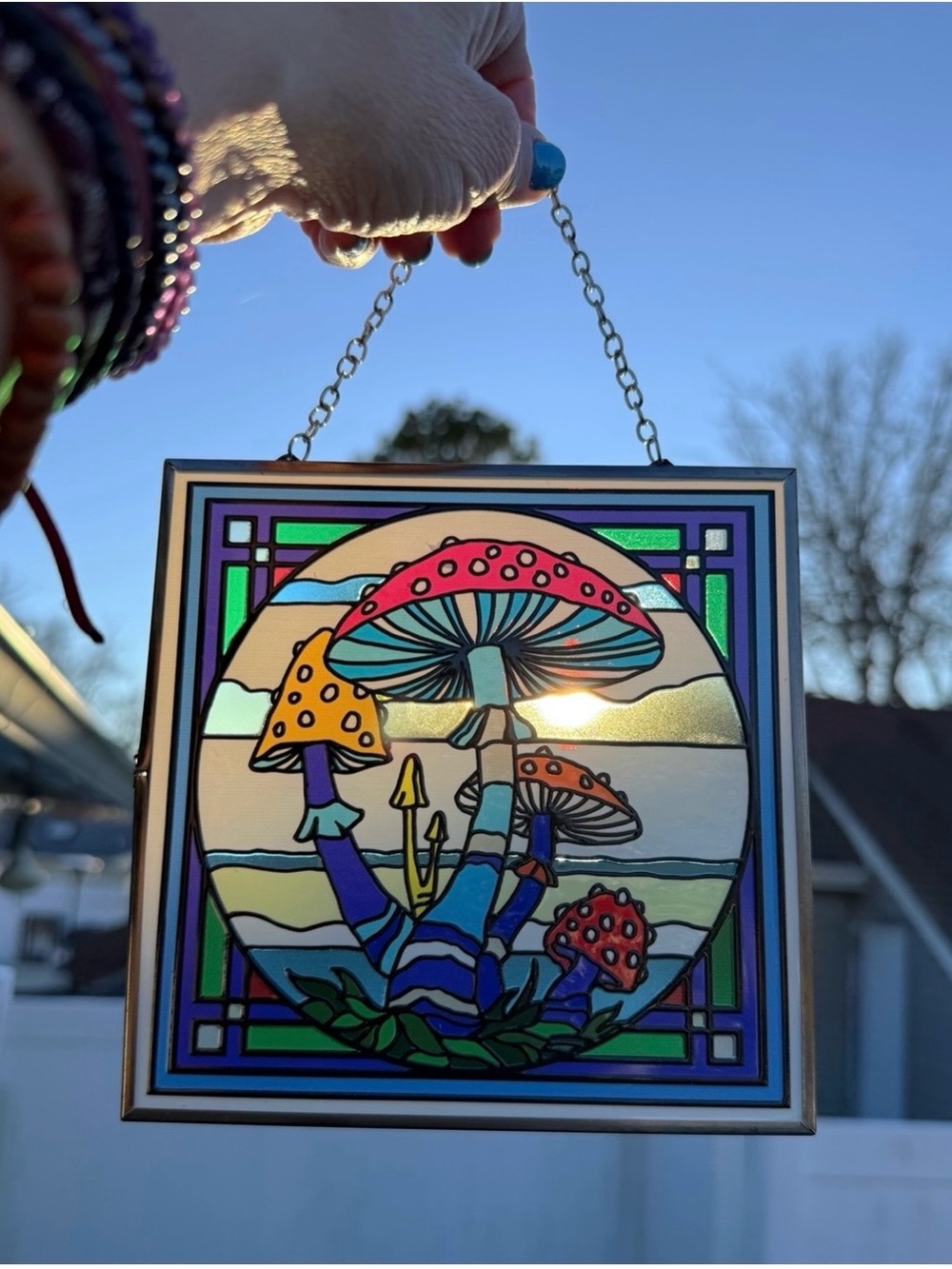 Stained Glass Mushroom Suncatcher - Multicolor
